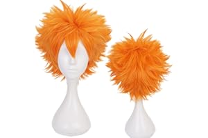 MAYSUWELL Arancia Parrucca per Shoyo Hinata Parrucca Cosplay Haikyuu Costume Anime Parrucche Naturali per Capelli Morbidi con Cappuccio per Parrucca
