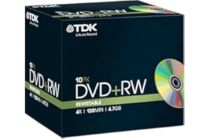 TDK DVD+RW Recordable Disk Rewritable Cased 4x Speed 120min 4.7Gb Ref DVDRW474X10 [Pack of 10]