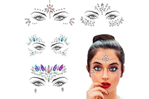 WDZGX Viso Gemme Adesivi Lucido Brillantini Festival Strass Glitter 4 Pezzi per Feste Halloween Trucco Musicale Carnevale
