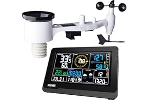 ECOWITT WS3900 Estación meteorológica inalámbrica con sensor exterior, 7 en 1 unidad meteorológica exterior WS69, Consola interior WiFi LCD en color de 7,5 pulgadas Incorpora 3 sensores para el hogar