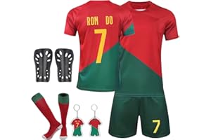 yumcute Kids Football Kit, Football Training Shirts with Shorts, Socks Football Guard Plate and Keychain Football Kits for Kids Home and Away No. 7/9 Football Jerseys Kits Gifts for Boys