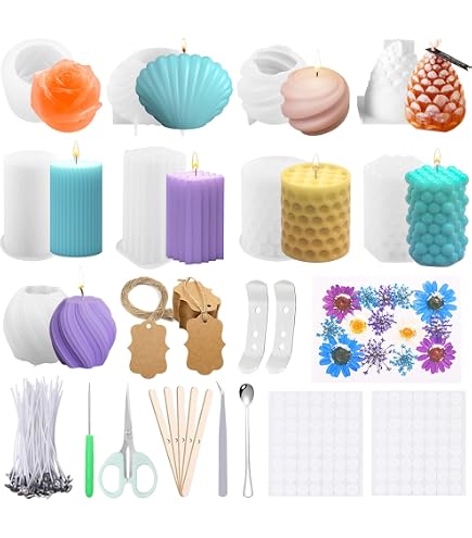 Confezione 6 Stampi In Silicone Per Candele Fai Da Te – Forme: Cubo, Rosa, Cipolla, Pigna, Diamante – Riutilizzabili - 3