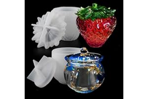 EPODA 2 Pezzi stampi per Resina epossidica, Scatola portaoggetti stampi in Silicone per Resina, Stampo in Silicone per Scatola di Fragole con Coperchio, Stampo Silicone Fai da Te