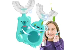 RUNMEIHE Spazzolino Denti per Bambini a Forma di U - 2 Pezzi, Morbido Con Setole in Silicone Senza BPA, 360 Gradi, 7-12 Anni