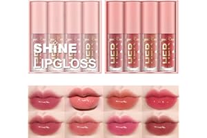 KTOULER 4 Pcs Shimmer Lip Gloss Crystal Jelly Liquid Lipstick Set Moisturizing Hydrating Long Lasting Lip Gel With Pink Box (A)