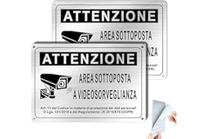 SINMAO Area Videosorveglianza Cartello Metallo Alluminio Spazzolato con Adesivo 22x15cm GDPR con fori Preforati Protezione UV 2 pezzi