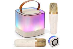 CUNSIEUN Mini máquina de karaoke, altavoz portátil de karaoke Bluetooth, bajo y 2 micrófonos inalámbricos, regalos de cumpleaños, juguetes para niñas, niños, fiesta familiar