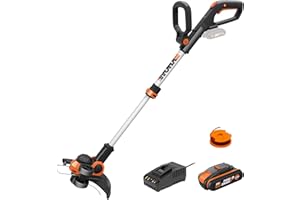 WORX 20V Cordless Grass Trimmer WG163E.2 with Fast Charger, 1 x 2.0Ah Battery, PowerShare, 2-in-1 Grass Trimmer/Edger, 90° Head pivots, Command Feed System