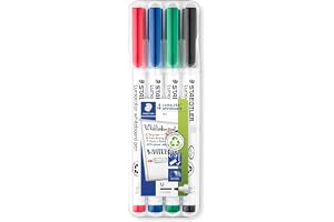 STAEDTLER Lumocolor 301 Whiteboardpennor – 4 färger, 1,0 mm | Torkbart bläck, fin spets – håller upp till 8 timmar utan lock utan att torka – Art.-Nr. 301 WP4
