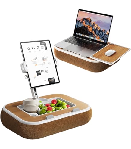 CreaDream Pumpkin Kindle-houderkussen, 360° verstelbare tablet-iPad-standaard met uitneembare snacklade, Kindle-accessoire compatibel met 4,7-13 inch apparaten voor bed, bank, video's kijken
