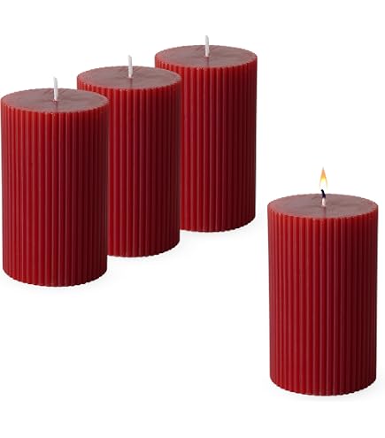 Lot De 4 Bougies Piliers Rouge - Cire Paraffine, 10x7 Cm, Sans Parfum, Durée De Combustion ~27h - Pour Décoration De Noël, Couronne, Lanterne