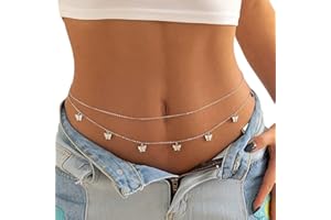 Carufin Double Couche Taille Chaînes Papillon Ventre Corps Chaîne Mode Corps Accessoires Bijoux pour Femmes et Filles (Argent)