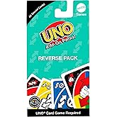 Mattel UNO Add-On ters paket oyunlar, &ccedil;ocuklar ve yetişkinler i&ccedil;in, aile oyun akşamları i&ccedil;in, seyahat oyunu olarak veya 2 ila