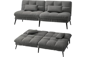 ‎LUCKRACER LUCKRACER Sofa 3 Sitzer Sofa Schlafsofa mit Schlaffunktion, überzug Futon Klappsofa, Bettcouch, ecksofa, Couch, 5 Verstellbare Winkel, Ideal für Wohnungen Wohnzimmer aus Stoff Grau