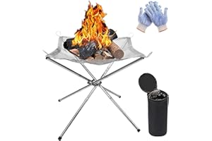 KAHEIGN Portable Outdoor Fire Pit, 42CM Foldable Stainless Steel Mesh Fire Pit Fireplace BBQ Fire Bowl for Patio Backyard Garden Camping Picnics Bonfire - with Heat Resistant Gloves & Carrying Bag