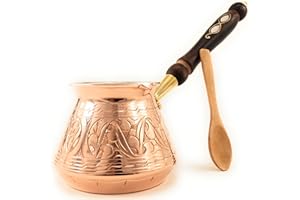 THE SILK ROAD TRADE ACI Series (Large-18 fl oz) - Thickest Solid Engraved Copper Turkish Greek Arabic Coffee Pot with Wooden Handle, Stovetop Coffee Maker, Jazzve, Cezve, Ibrik, Briki, Café Turco