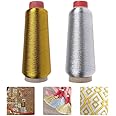 KASTWAVE Gold and Silver String Twine, 2 PCS Sewing Machine Thread, Tinsel Thread Cord,Embroidery Thread for Wedding/Decoration/DIY Crafts Gift/Wrapping/Embroidery(6400M)