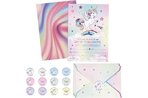 WERNNSAI Unicorn Party Invitations - 24PCS Rainbow Unicorn Birthday Party Invitation with Envelopes Stickers for Kids Girls Party Invites Unicorn Party Supplies Baby Shower