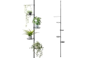 bremermann Teleskopowa półka na kwiaty z 4 półkami i podpórką dla pnączy, do salonu, przedpokoju, łazienki lub kuchni – z regulowaną wysokością montażu od 140 do 290 cm (Czarny)