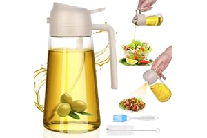 HUAERSICO 2 en 1 Pulverizador Aceite Spray 600ml - Dispensador Aceite de Vidrio con Cepillo de Aceite y Cepillo - Diseño Antigoteo Spray Aceite de Limpieza para Caliente para Barbacoa, Cocina
