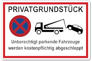 ‎STROBO Privatgrundstück Schild unberechtigte parkende Fahrzeuge werden kostenpflichtig abgeschleppt 20 x 30 cm aus stabiler PVC Hartschaumplatte 3mm mit UV-Schutz von STROBO