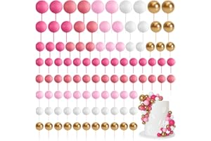 Bouiexye 75 Pieces Foam Balls for Cake Decoration, Birthday Party, Wedding Decoration (Pink Series, White, Gold)