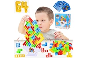 BIQIQI 64-Piece Tetra Tower Balance Blocks - Stack Attack Game, Kids & Adults Juguete de Apilamiento Educational, Montessori