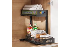 Laphontab Organizer Sottolavello Cucina, Portaoggetti Organizzatore Ripiano Salvaspazio in Metallo a 2 Livelli，Utilizzato Universalmente in Cucine e Bagno, Regolabile in Altezza - Nero (1 Pezzo)