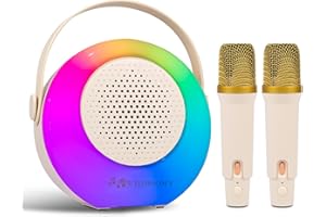 DJBOOMY Wireless Mini Karaoke Machine for Kids: Portable Bluetooth Speaker Set with 2 Microphones Colorful Lights - Singing Karaoke System Music Gifts for Girls Boys Birthday Christmas