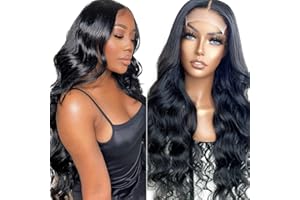 CREUOST Brazilian Wigs Human Hair Body Wave Parrucca Per Capelli Umanis 4x1 Middle Part Lace Front Wig Unprocessed Lace Front Wig Human Hair Natural Black Color For Women 20 Inch