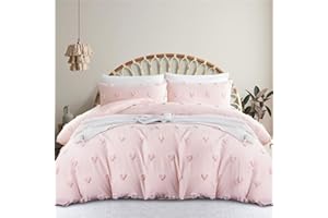 ‎TOSPASS Tospass Bettwäsche 200x200 cm mit Handgemacht Stickerei Rosa Getuftet Boho Bettwäsche Set Vintage Bettbezug Shabby Chic Gewaschene Mikrofaser 1 Deckenbezug mit Reißverschluss 2 Kissenbezug 80x80cm