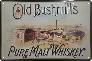 LUCKYLINDE OLD BUSHMILLS Whiskey wysokiej jakości tłoczona tabliczka reklamowa w stylu retro, blaszana tabliczka na drzwi, tabliczka ścienna, dekoracja, 30 x 20 cm
