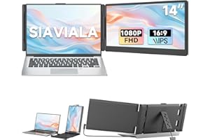 siaviala Monitor Portatile, 14” FHD 1080P IPS Doppio Schermo PC Portatile, Schermo Portatile per Laptops 13-17.3", Plug & Play Dual Schermate per Windows/Mac/Android/PS5 con porta USB C/HDMI