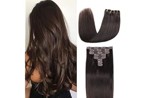 GIVLOVE Clip in Hair Extensions Real Human Hair 8 Pieces Straight Real Remy Human Hair Full Head Human Hair Extensions Clip in Double Weft Real Remy Hair (#2 Dark Brown, 16 Inch)