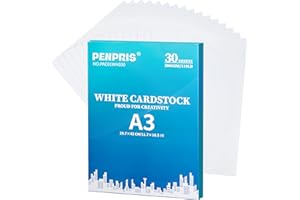 PENPRIS 30 Blatt Weiß Kartonpapier - 300gsm 110lb A3 schweres Papier dickes Papier Dickes Papier - zum Drucken für, DIY Kartenherstellung, Einladungen, Postkarten, Visitenkarten PAC01WH030