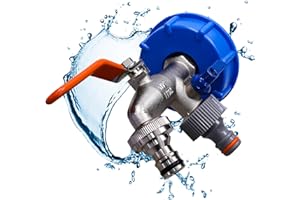 PUREPOWER Kran do Zbiorników IBC, Kran Wylotowy do Zbiornika IBC Zawór Kulowy 1/2 i 3/4 Cala do Zbiornika 1000L | Kranik do Zbiornika Adapter Zbiornika z Gwintem 60x6 Ø61 mm | Szczelny Mosiężny Kran Niebieski