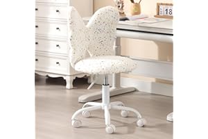 Ya-Home Silla de Infantil de Escritorio Giratoria de Piel Sintética,Silla de Estudio con Respaldo Único Butacas de Habitación Regulable para Niños/Juvenil,Blanco