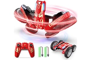 DEERC Ferngesteuertes Auto - Doppelseitiges Mini RC Stunt Car, 360° drehbares 4WD RC Car mit Scheinwerfern 2.4Ghz Indoor/Outdoor Spielzeugauto für Kinder von 8-12 Jahren Geburtstagsgeschenk