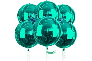 PartyWoo Dark Green Foil Balloons 6pcs 22 Inch Large Round Foil Big Giant Orbz 4D Jumbo Inflatable Mirror Ball Mylar Balloons for Baby Shower Wedding Safari Dinosaur Woodland Themed Party Decorations