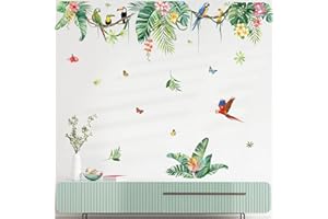 wondever Liść palmowy ptaki naklejki ścienne tropikalne liście zielona roślina odklej i naklej naklejki ścienne do salonu sypialni tło telewizora (W: 139.7 cm)