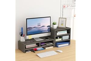 LIIGOU 2 Tiers Monitor Stands for Desks Monitor Riser Computer Stand with 3 Layers Storage Shelf For Computer Laptop Printer Home and Office Black