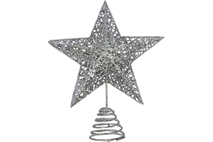ONEINHE Srebrny metalowy czubek na choinkę, błyszczący czubek na choinkę w kształcie pustej gwiazdy na przyjęcie bożonarodzeniowe, dekoracja domu