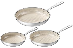 Redchef Lot de 3 poêles en céramique à structure nid d'abeille - Poêle à frire 24, 20, 28 cm - Poêle à induction - Sans PTFE - Sans PFOA - Passe au four et au lave-vaisselle