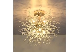 Rayofly Lámpara de Techo de Cristal Moderna, Lámpara de Fuegos artificiales, Luces de techo Doradas, Luz Colgante Regulable, 8 G9,Lámpara para Sala de Estar, Dormitorio, Comedor, Cocina, Pasillo