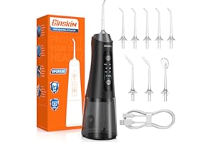 GLASKIM Jet Dentaire Hydropulseur Professionnel - 4 Modes de Nettoyage, Réservoir 320ML Grande Capacité, 8 Buses Interchangeables, USB Charge Rapide, Portable pour Maison & Voyage Mise à niveau Noir