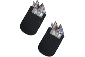CAREOR 2 Pack Mens Pocket Car & Titulaire de la carte, Microfibre noir avec élastique Verrouillage Costume Vestes Mouchoir Pocket Square Holder