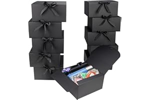 AWCIGG® Cajas de Regalo Negra (12 Unidades), 20 x 20 x 10cm, Caja de Cartón Kraft Negras con Tapa y Cinta, Cajitas para Regalos, Fiestas, Cumpleaños, Bodas, Navidad y CumpleañOs
