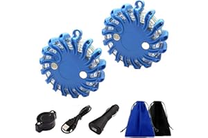 BANGMINDA 2pcs Balise De Signalisation Lumineuse,LED Lamp d'Avertissement USB Rechargeable avec Base magnétique/Sac de Rangement (Bleu)