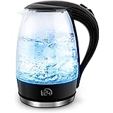T24 Glass Kettle 1.7L, 2200W, LED Lighting, 100% BPA-Free, Thick Borosilicate Glass, Dry Run Protection, 360° Stainless Steel