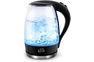 ‎T24 T24 Glas Wasserkocher 1,7L, 2200W, LED-Beleuchtung, 100% BPA-frei, Verdicktes Borosilikatglas, Trockenlaufschutz, 360° Edelstahl Sockel, TÜV Rheinland GS Zertifiziert, Schwarz